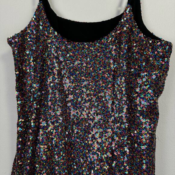 Melrose and Market Mini Dress Size S Black Rainbow Sequin Sleeveless Party Glam - Picture 8 of 8